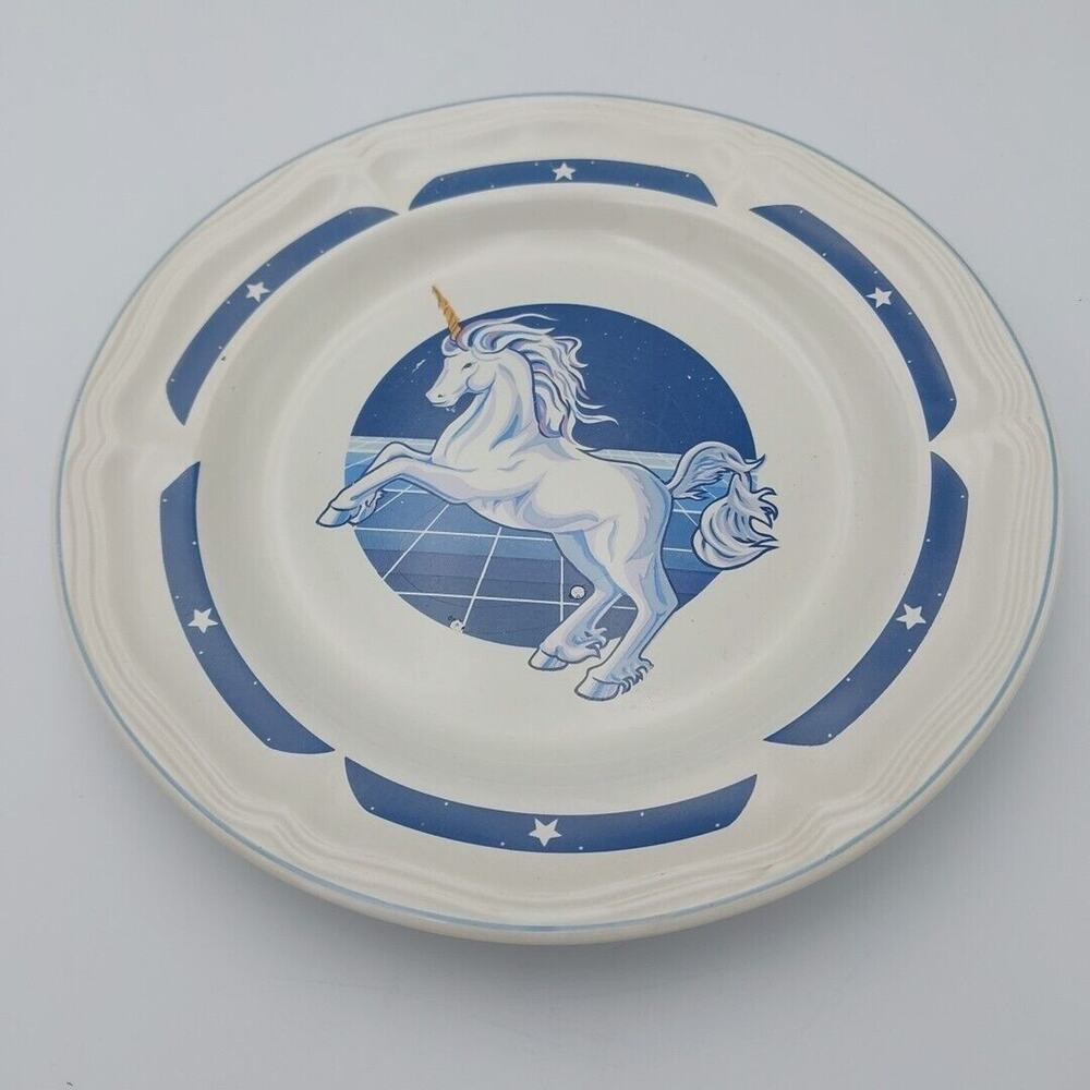 Vtg Replacement Tienshan Stoneware Blue‎ Unicorn Fantasy Salad Plate 7.5"